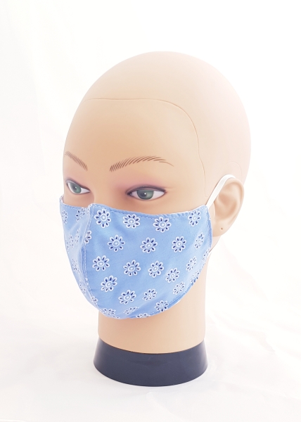 Gesichtsmaske Stoff Blau mit Blumen