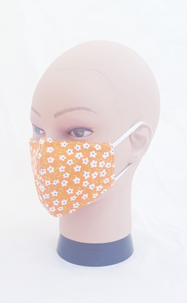 Gesichtsmaske Stoff Kinder Orange mit Blumen